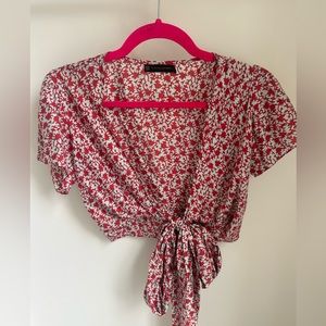 Vix Paula Hermanny Jessie Short Sleeve, Silk Blend, Tie Blouse, Size S, Crop Fit